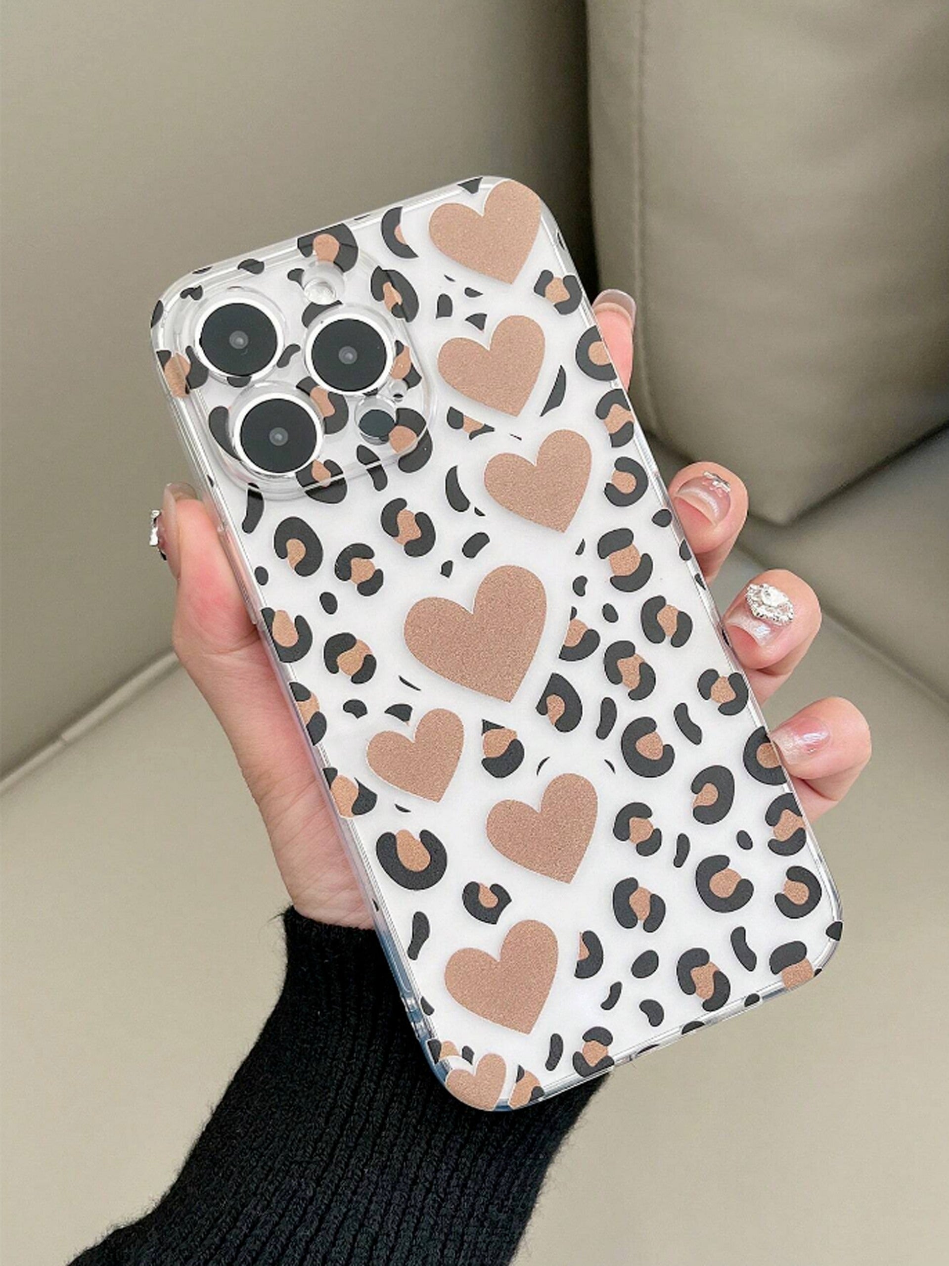 Brown Leopard Transparent Heart Custom Slim Soft Cases