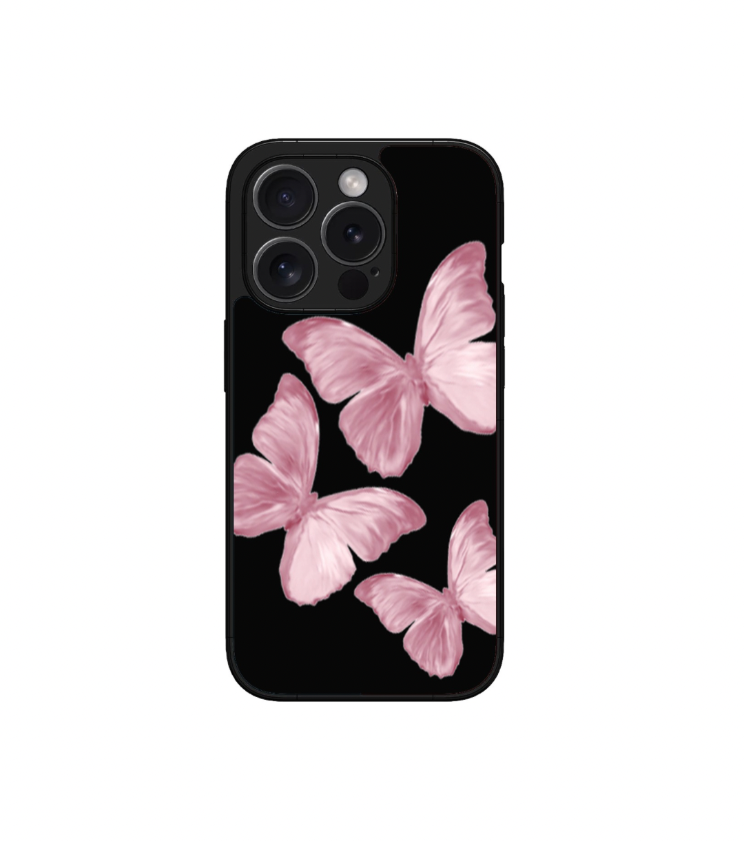 Pink Butterflies Black Custom Glossy Metal Bumper Case