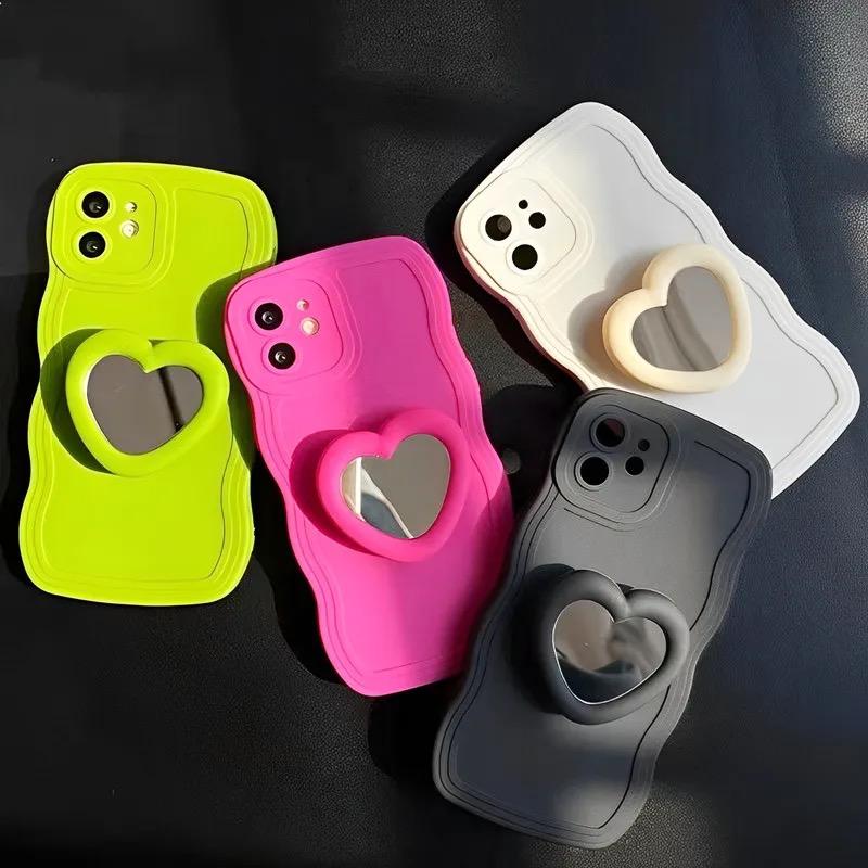 Wave Silicone Heart Mirror Holder iPhone Case