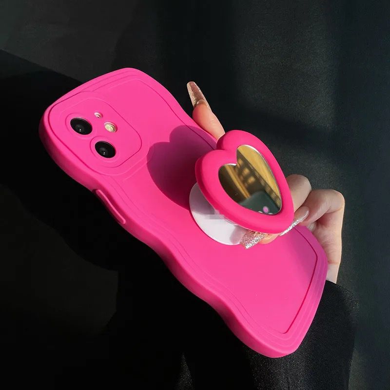 Wave Silicone Heart Mirror Holder iPhone Case