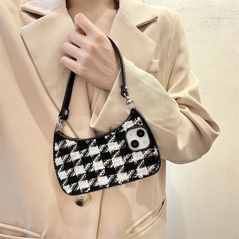 B/W iPhone Fabric Handbag Lanyard Silicone Case