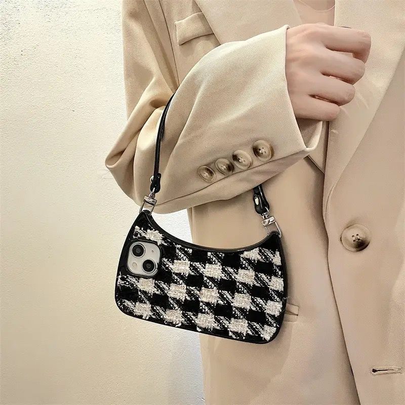 B/W iPhone Fabric Handbag Lanyard Silicone Case