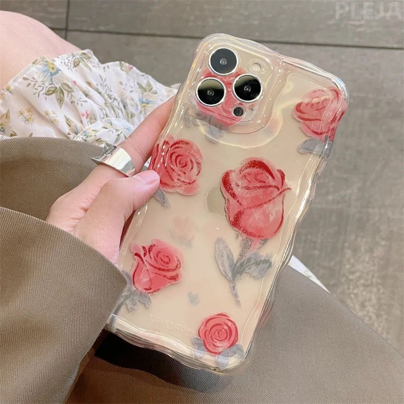 Red Rose Wavy Border Transparent iPhone Soft Case