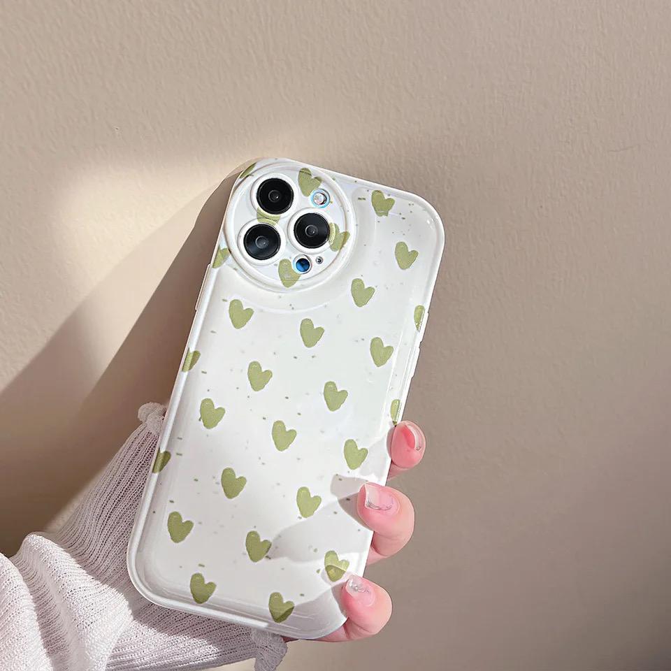 Cute Green Hearts Round Camera iPhone Silicone Case