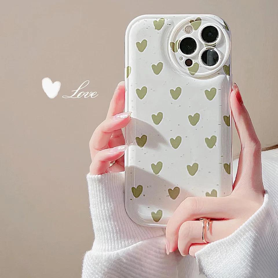 Cute Green Hearts Round Camera iPhone Silicone Case