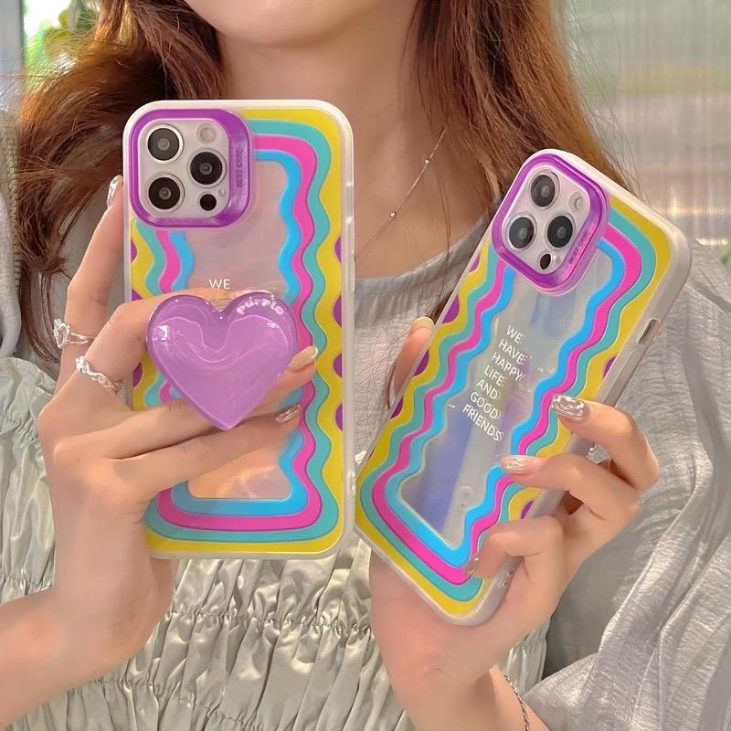 Cute Waves Laser Dual iPhone Case With Heart Holder