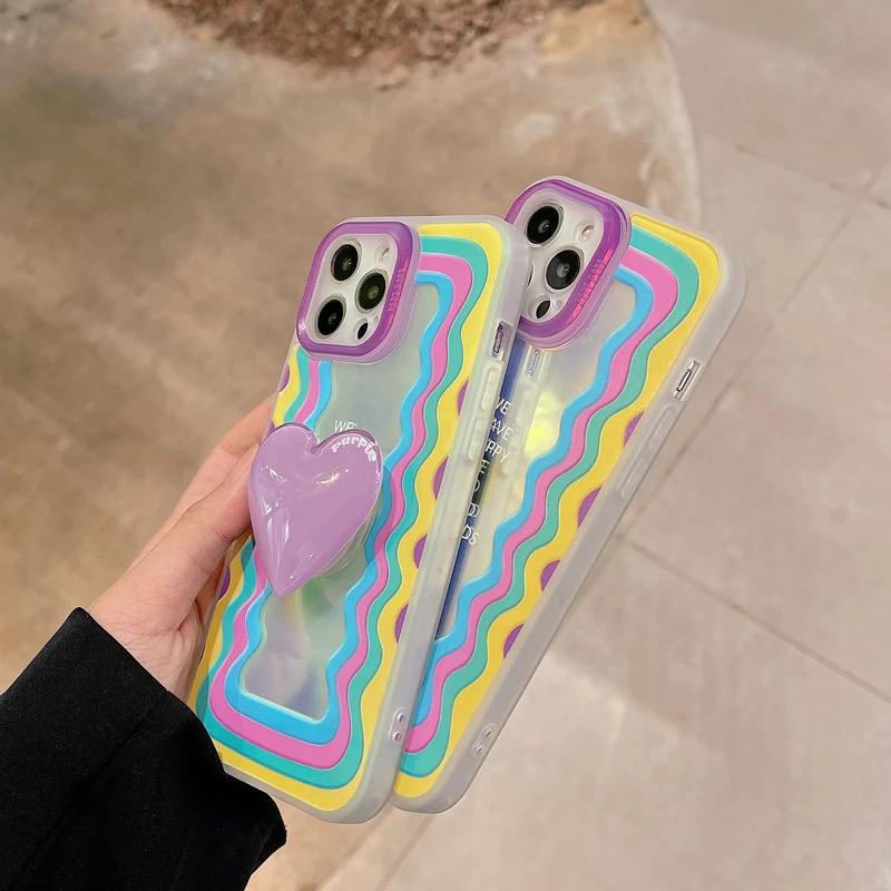 Cute Waves Laser Dual iPhone Case With Heart Holder