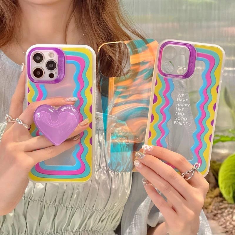 Cute Waves Laser Dual iPhone Case With Heart Holder