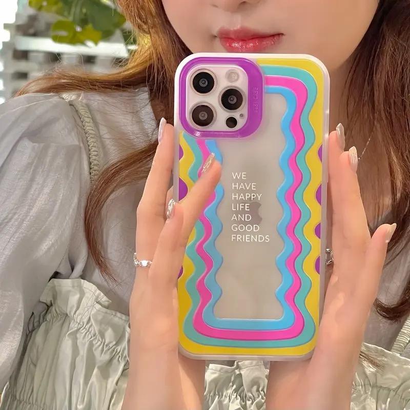 Cute Waves Laser Dual iPhone Case With Heart Holder