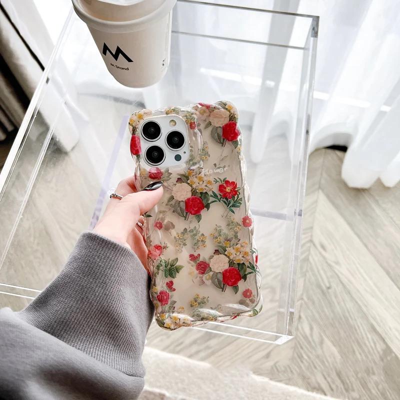 Retro Cute Floral Spiral Border Transparent Soft Case