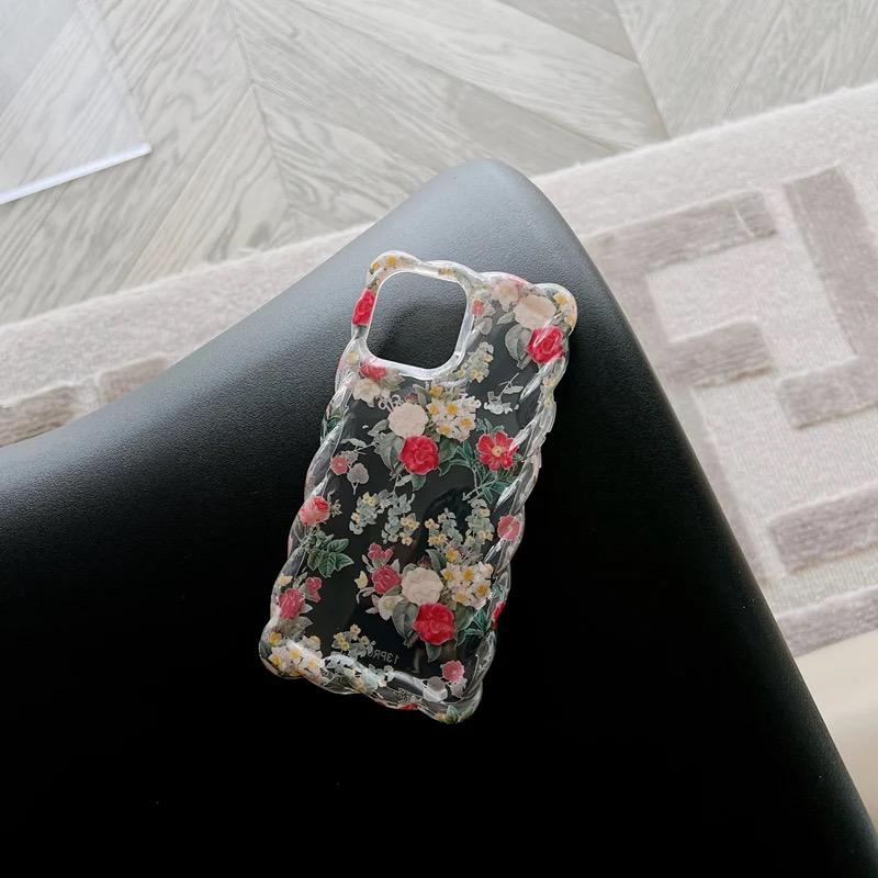 Retro Cute Floral Spiral Border Transparent Soft Case