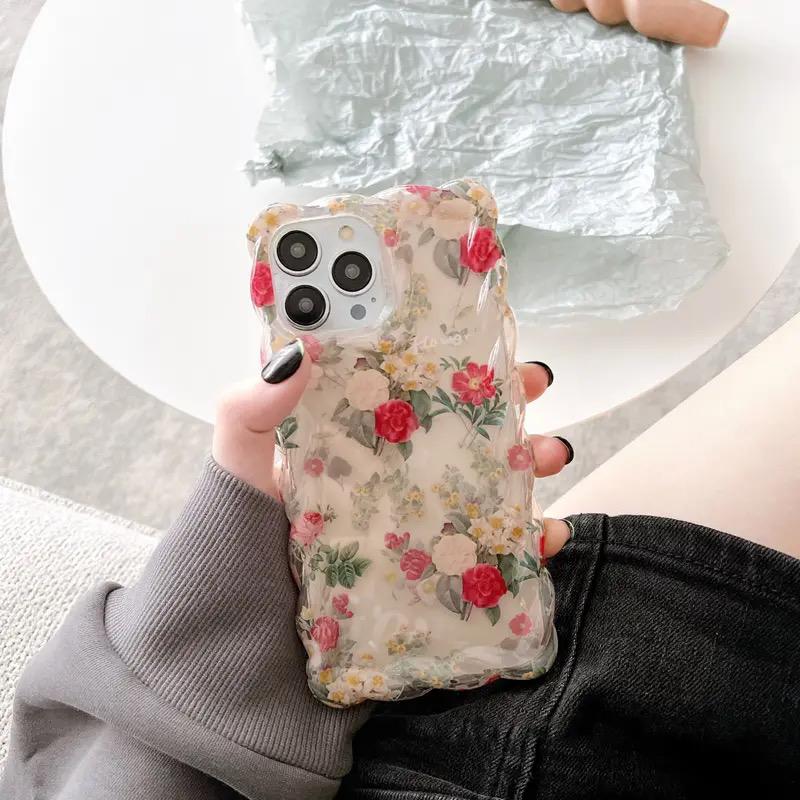 Retro Cute Floral Spiral Border Transparent Soft Case