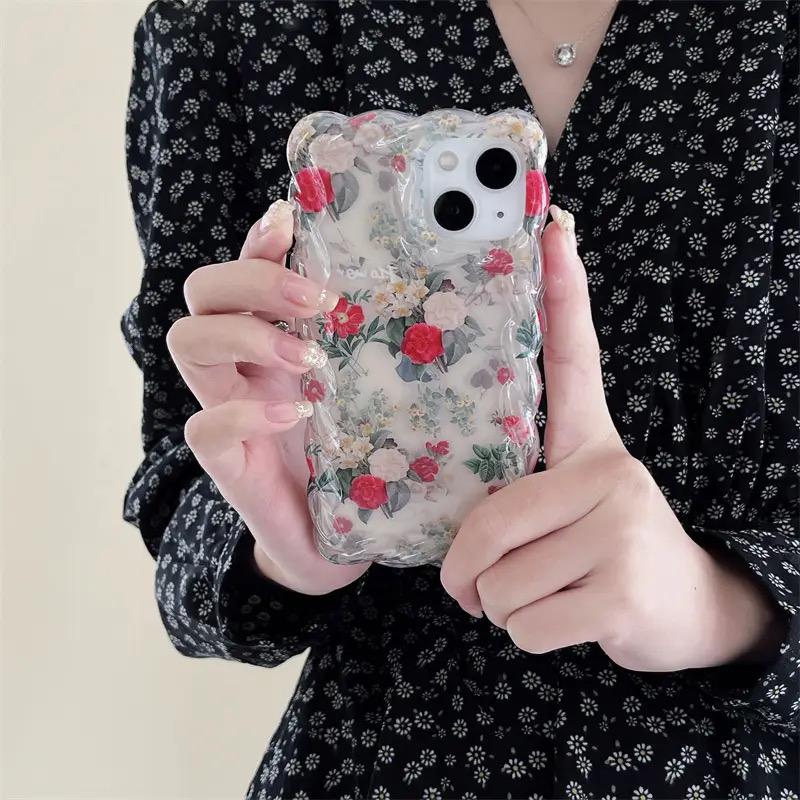 Retro Cute Floral Spiral Border Transparent Soft Case