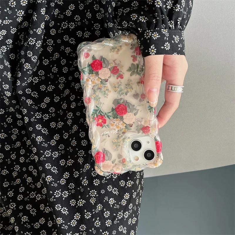 Retro Cute Floral Spiral Border Transparent Soft Case