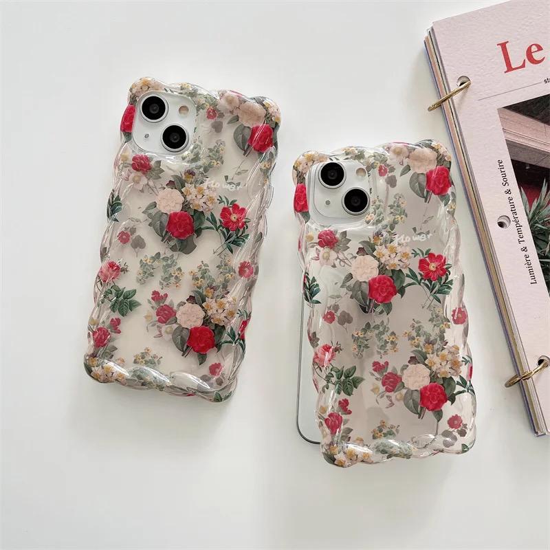 Retro Cute Floral Spiral Border Transparent Soft Case