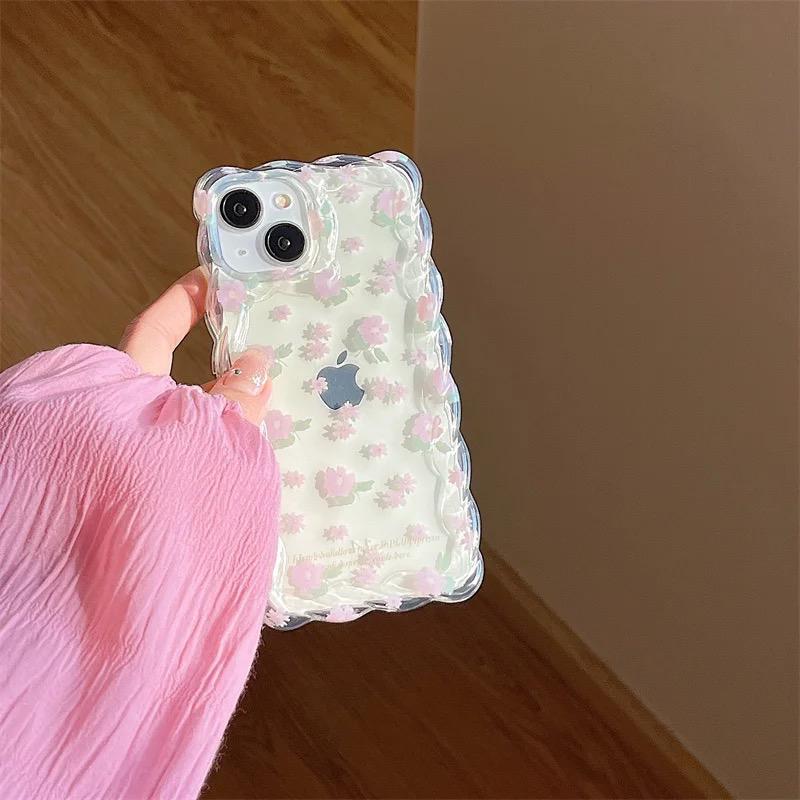 Pink Retro Floral Spiral Border Transparent Soft Case