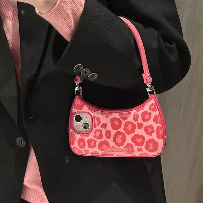 Pink Leopard Handbag Matte Soft Cushion Silicone Case