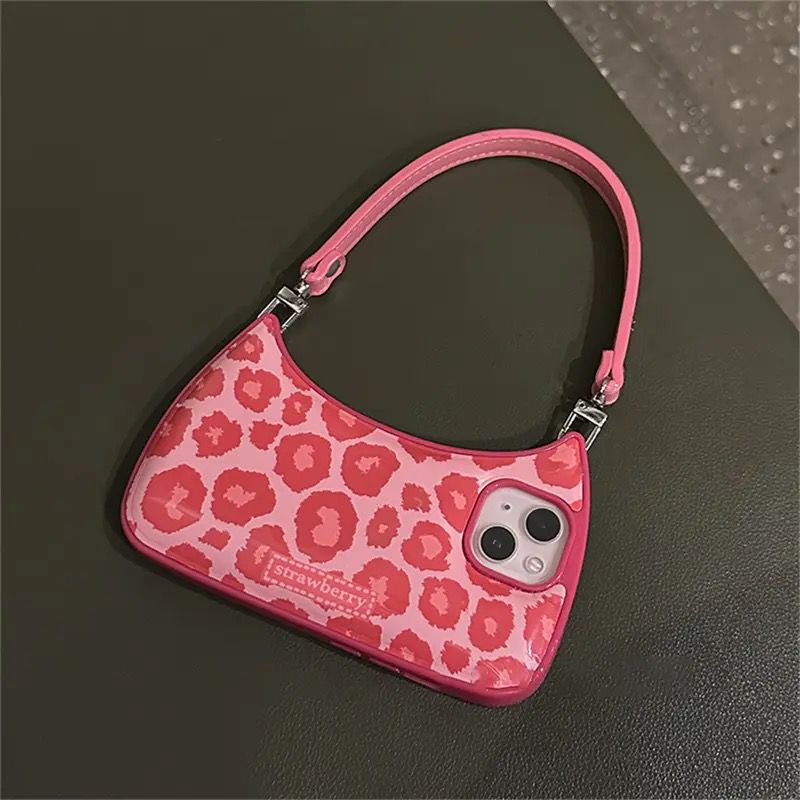 Pink Leopard Handbag Matte Soft Cushion Silicone Case