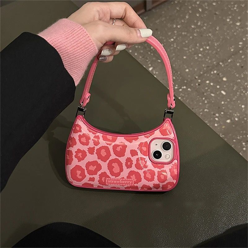 Pink Leopard Handbag Matte Soft Cushion Silicone Case