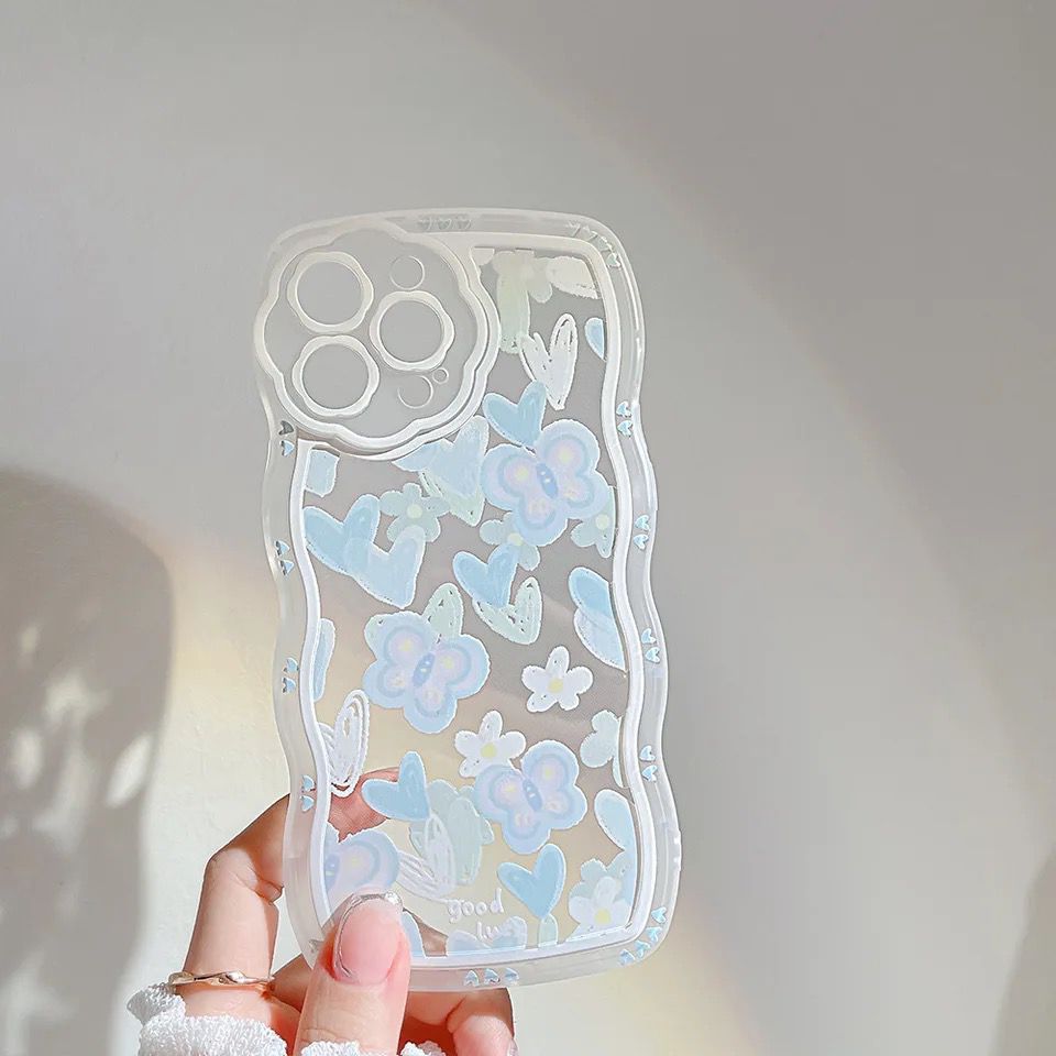 Cute Floral Butterfly Crystal Lanyard Charm Transparent iPhone Soft Case