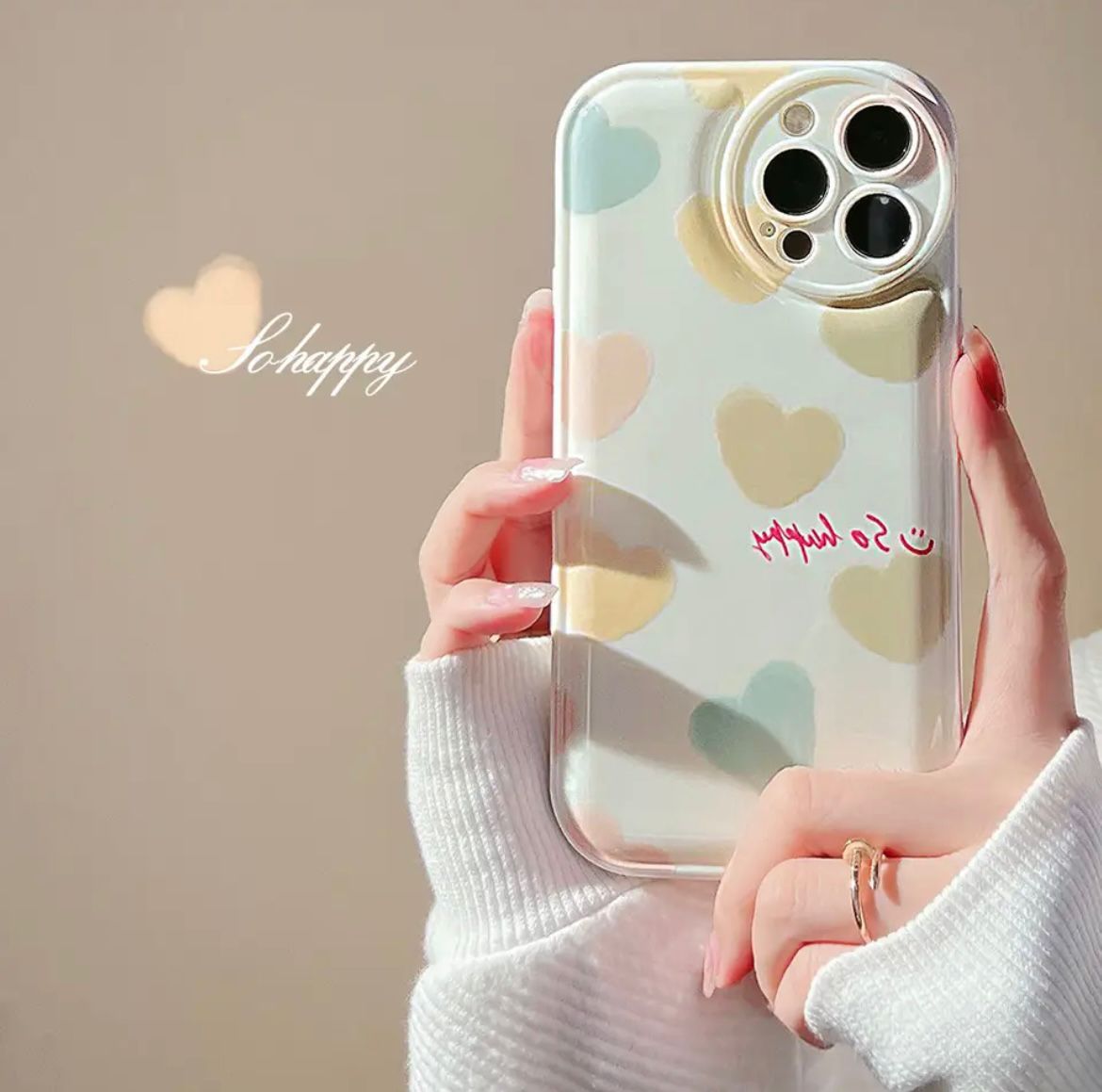 Cute Happy Colorful Hearts Round Camera iPhone Silicone Case