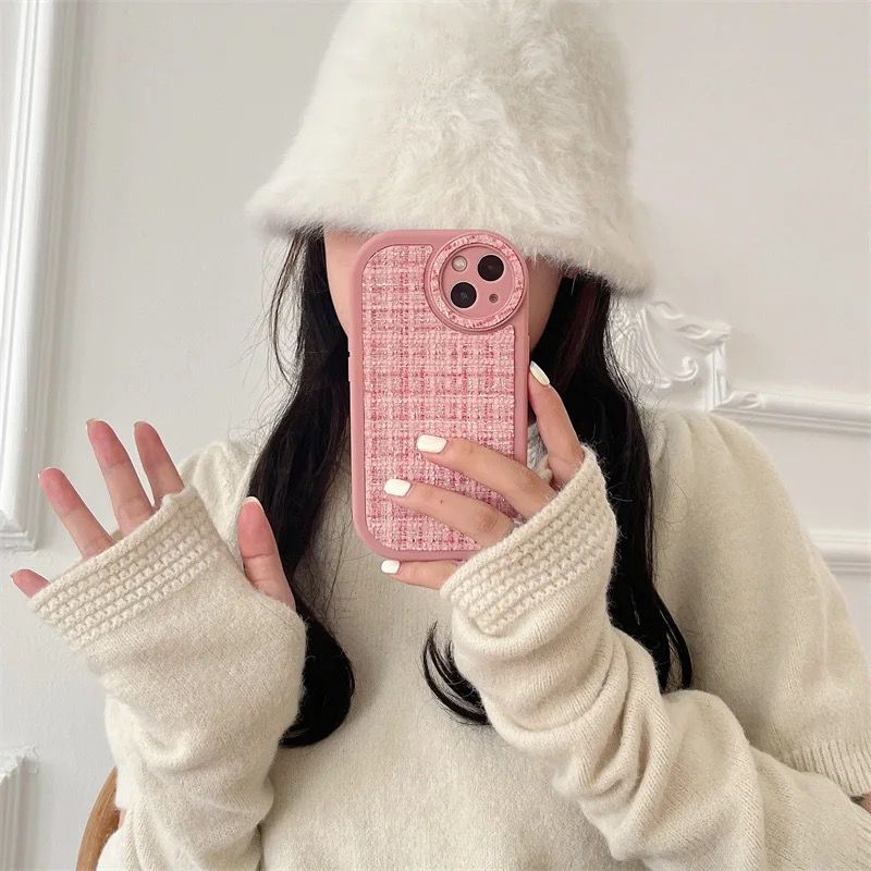 Luxury iPhone Fabric Fluffy Plush Silicone Round Camera Soft iPhone Case