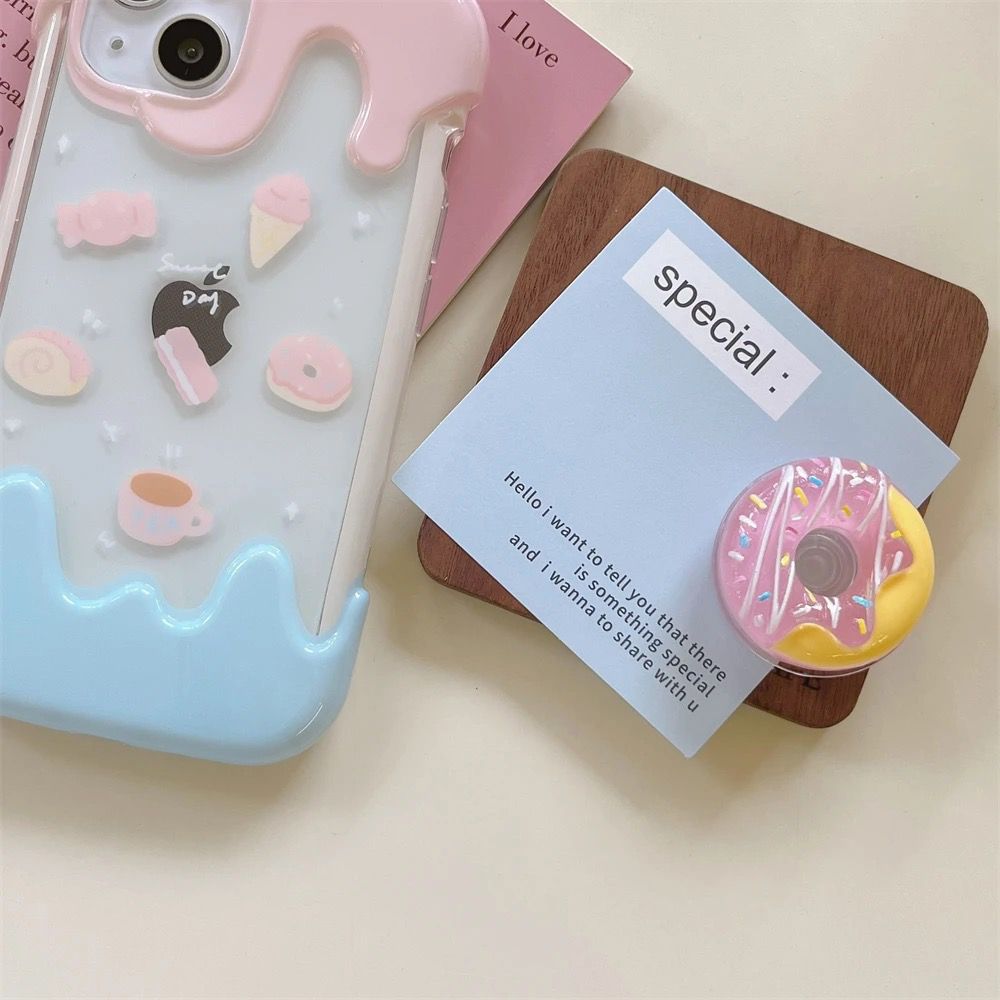 Cute 3D Donut Holder Stand Melted Ice Cream iPhone Case