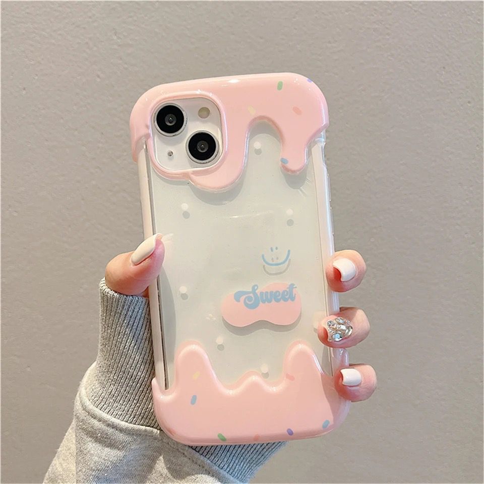 3D Cute Smiley Pink Ice Cream Silicone iPhone Case