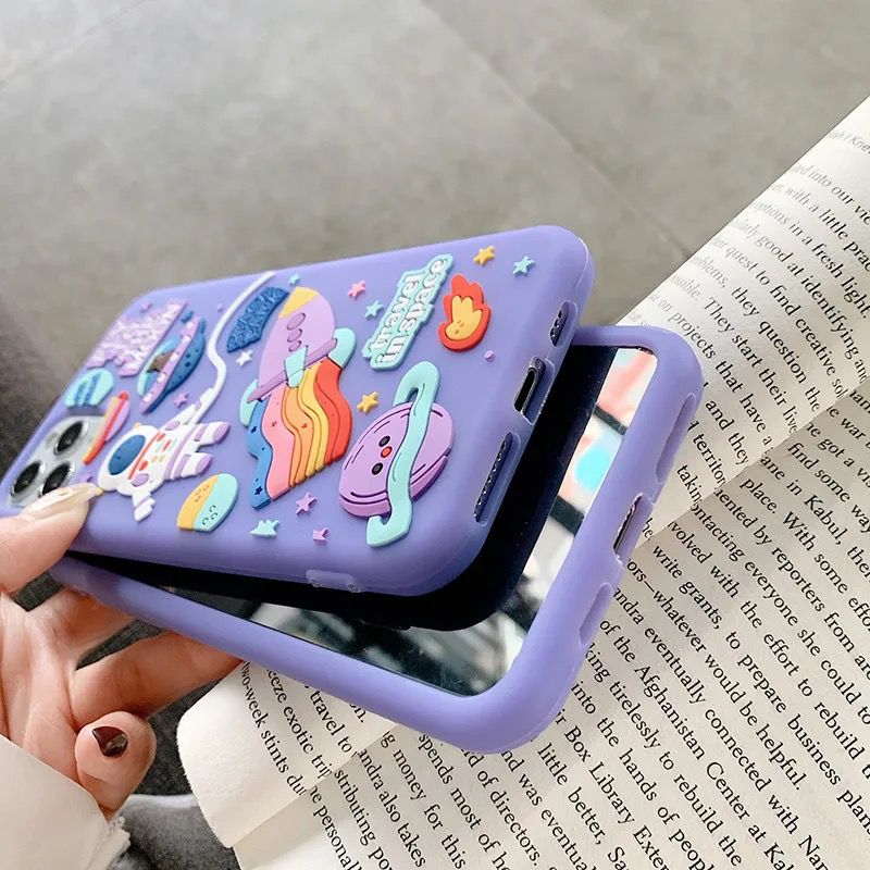 3D Purple Space Astronaut iPhone Rubber Silicone Case