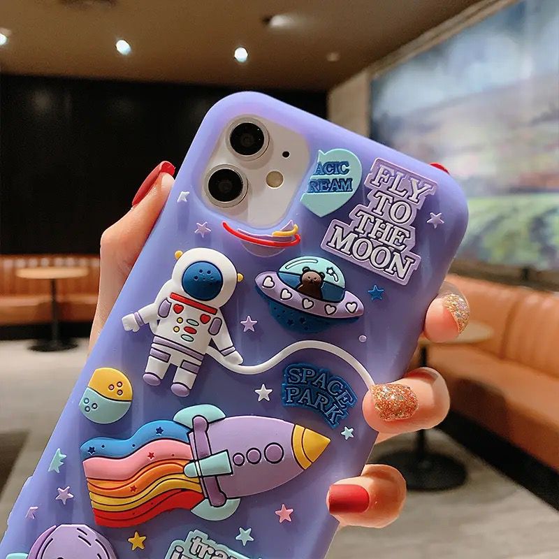 3D Purple Space Astronaut iPhone Rubber Silicone Case