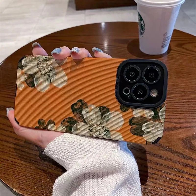 Orange Floral Flower iPhone Textured Silicone Case