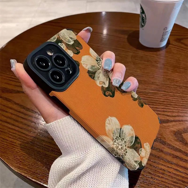 Orange Floral Flower iPhone Textured Silicone Case