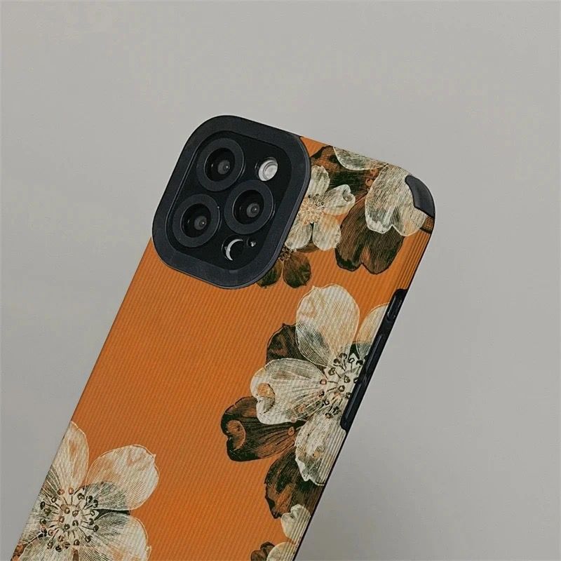 Orange Floral Flower iPhone Textured Silicone Case