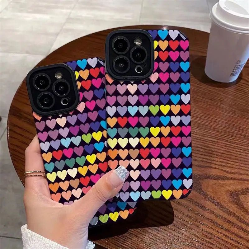 Colorful Hearts iPhone Textured Silicone Case