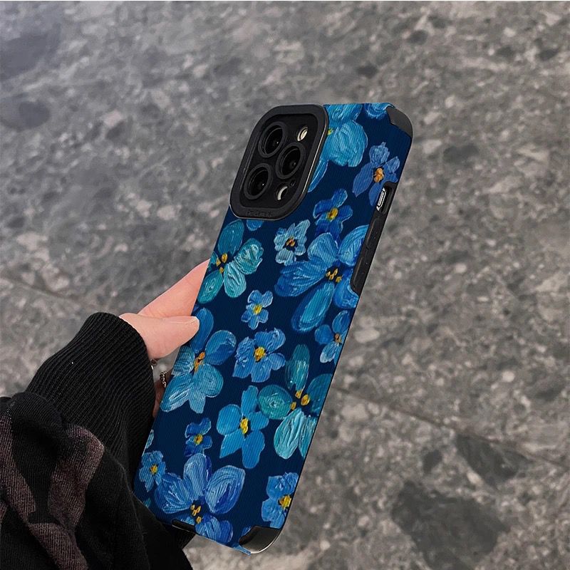 Dark Blue Floral  Flowers iPhone Textured Silicone Cases