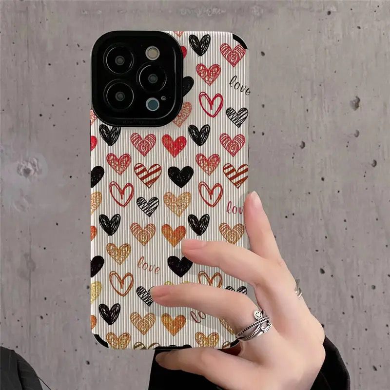 Hearts On White iPhone Textured Silicone Case