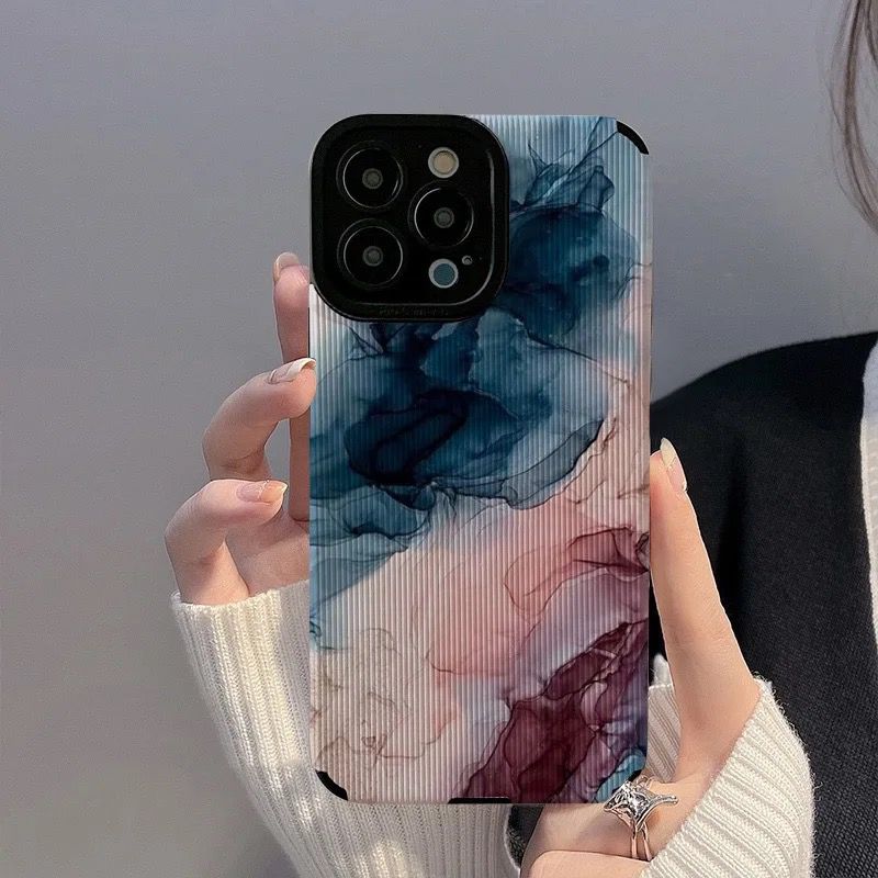 Blue Pink Abstract iPhone Textured Silicone Case