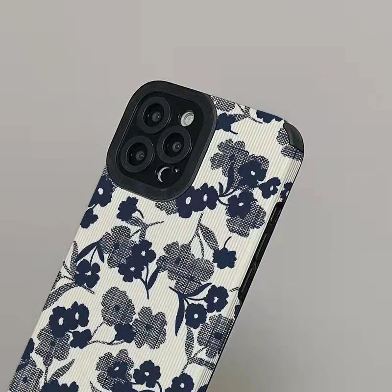 White Blue Floral Flowers iPhone Textured Silicone Case