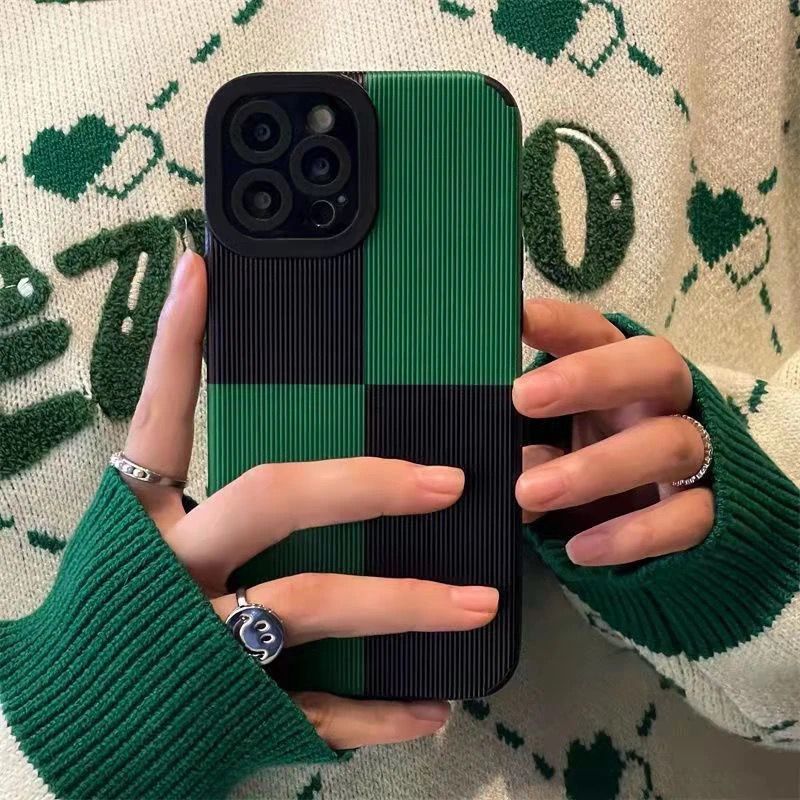 Green Black Solid Block iPhone Textured Silicone Cases