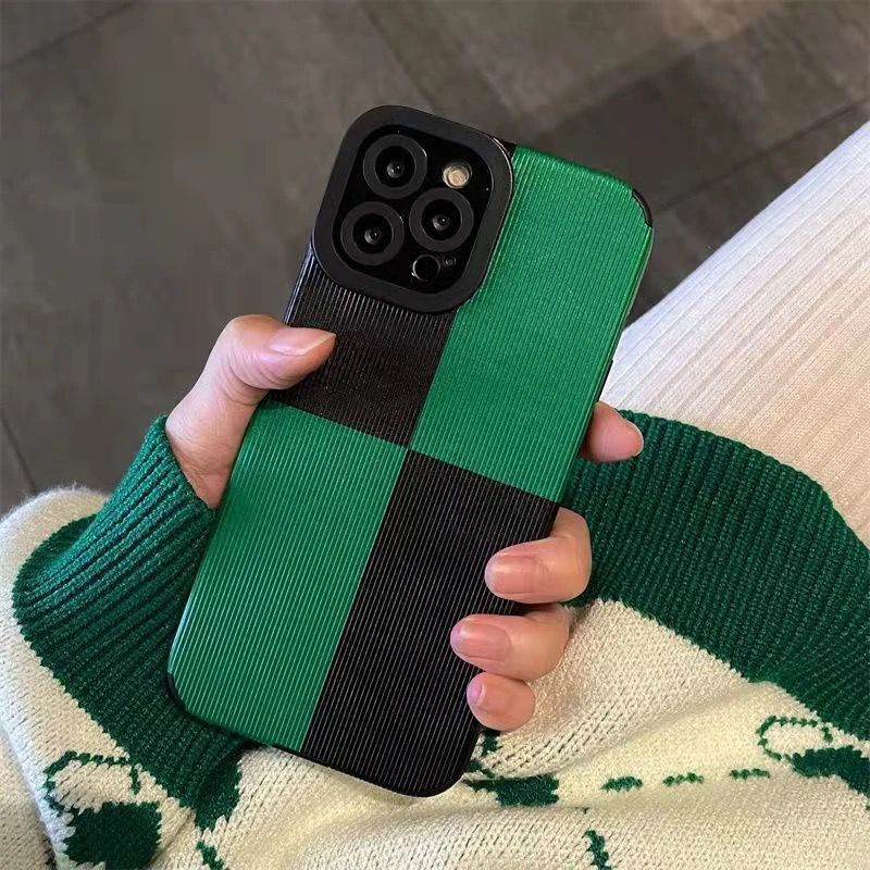 Green Black Solid Block iPhone Textured Silicone Cases