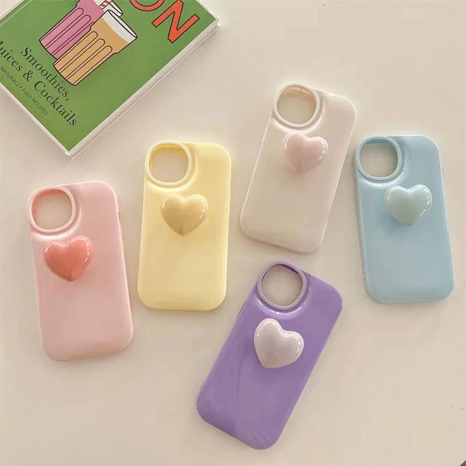 Cute Colorful Attached Heart Stand Holder Glossy iPhone Soft Case