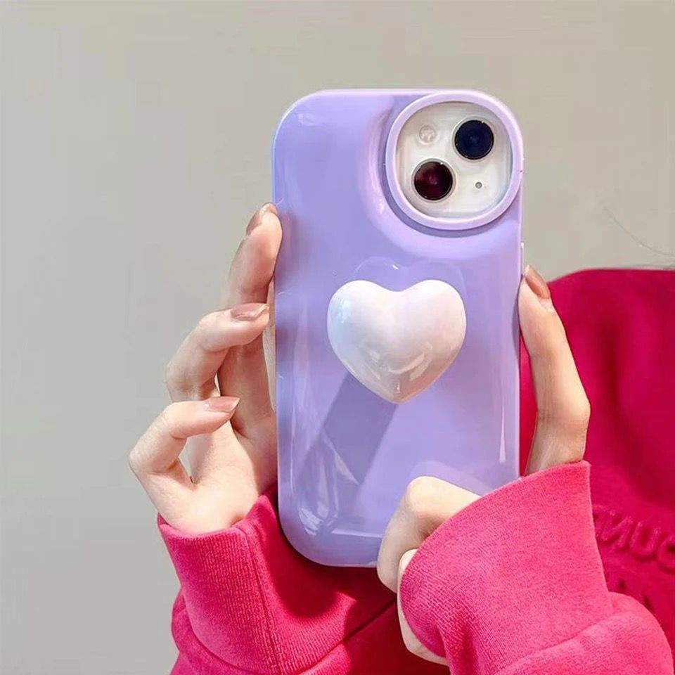 Cute Colorful Attached Heart Stand Holder Glossy iPhone Soft Case