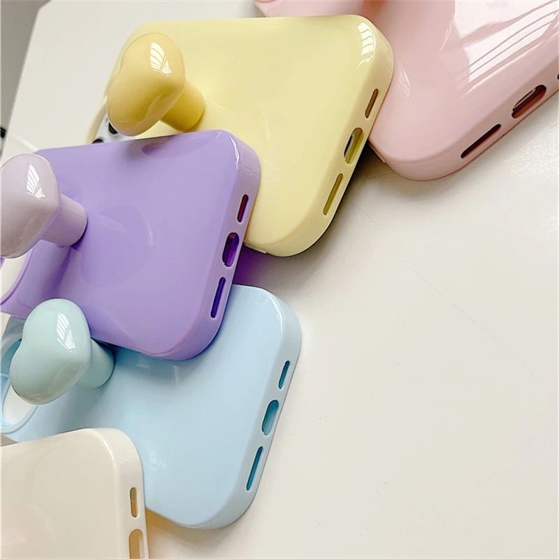 Cute Colorful Attached Heart Stand Holder Glossy iPhone Soft Case