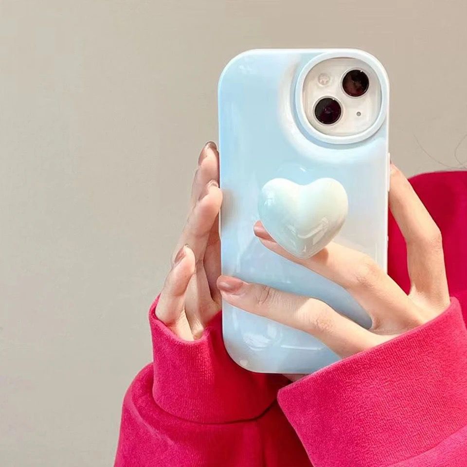 Cute Colorful Attached Heart Stand Holder Glossy iPhone Soft Case