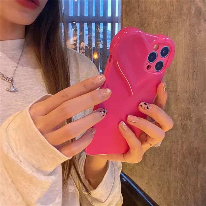 3D Cute Hot Pink Love Heart Shaped iPhone Soft Case