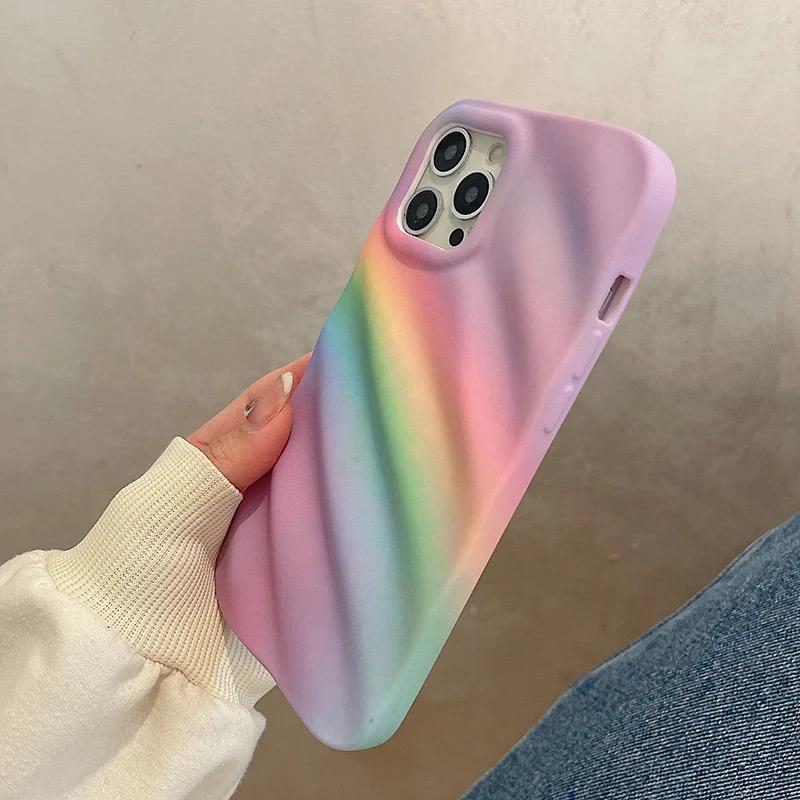 3D iPhone Ripple Rainbow Textured Soft Silicone Case