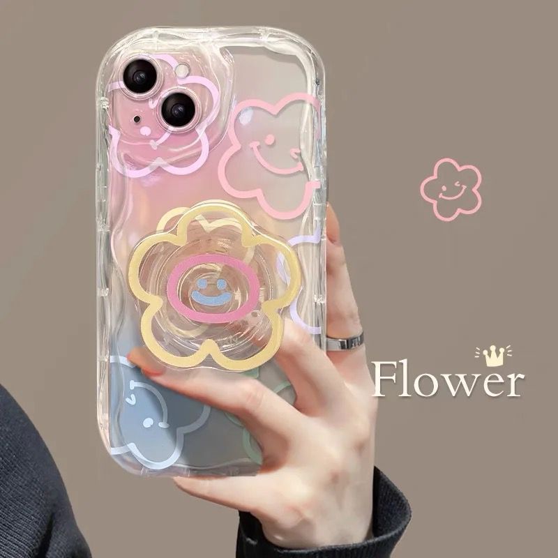 Floral Flower Smile Holder Transparent Silicone iPhone Case