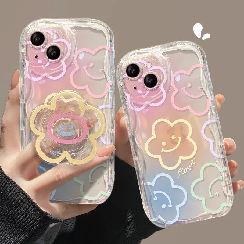 Floral Flower Smile Holder Transparent Silicone iPhone Case