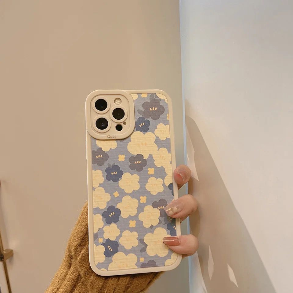 Cute Blue Small Floral Flowers Silicone iPhone Case