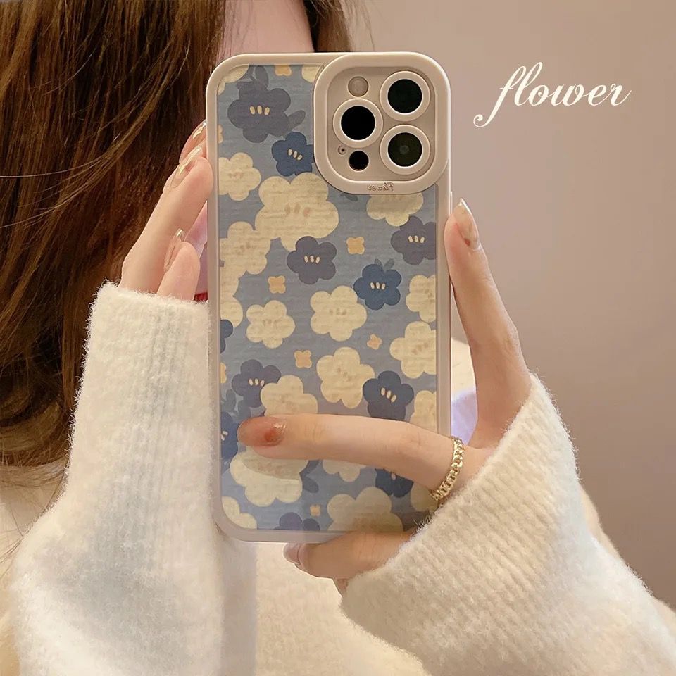 Cute Blue Small Floral Flowers Silicone iPhone Case